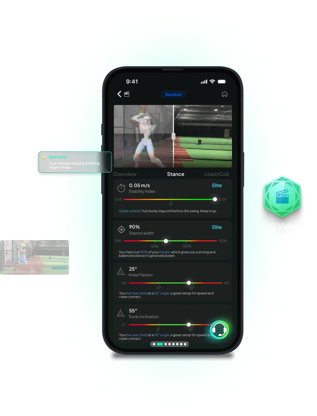 Baseball player with AI biomechanics analysis overlay